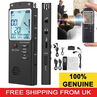 16GB + Digital Audio Sound Voice Recorder MP3 Player LCD Dictaphone Rechargeable • £17.90