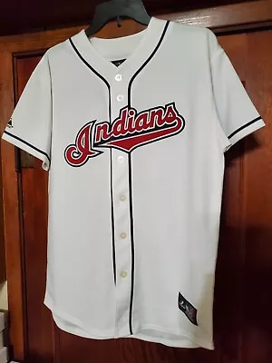 Grady Sizemore Majestic Full Button Down Embroidered Indians Jersey Youth XL NEW • $16.50