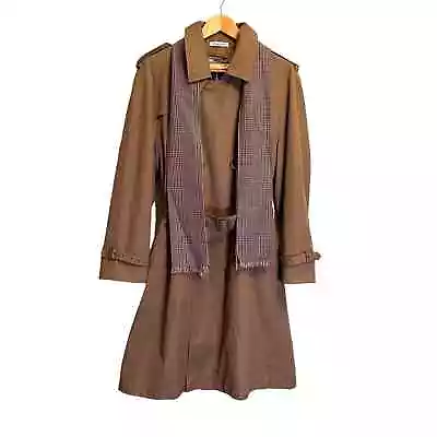 Vtg Trench Coat Scarf Plaid Wool Zip Lining Sz 42 By Harbor Master Brown • $64