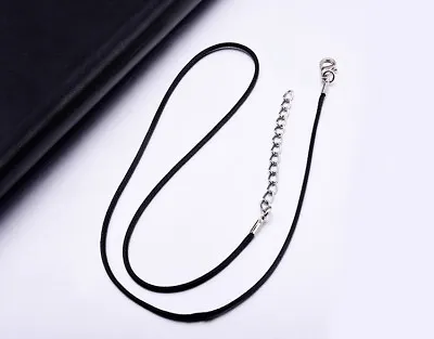 2pcs BLACK REAL LEATHER NECKLACE CORD STRING WITH LOBSTER CLASP • £3.25