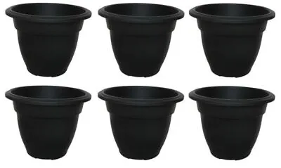 6 X 20cm Black Round Bell Plant Pot Flower Planter Plastic Garden Pot • £9.49