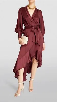 Zimmermann Silk Wrap Midi Burgundy Dress Size 1 Preowned Great Condition • $250