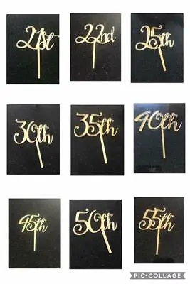 Happy Birthday Cake Topper Gold Mirror Acrylic 21 22 25 30 35 40 45 50 55 Party • £3.80