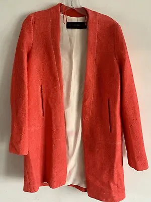 Zara Red Orange Wool Mix Long Sleeves Jacket Blazer Coat Outerwear Size: Small • £55