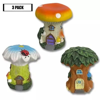 3pk Miniature Secret Fairy Garden Tree Mushroom Houses Lawn Home Decor Gift UK • £12.96