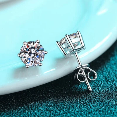 $8.99 • Buy 0.4 0.6 1 Ct/pair Moissanite Brilliant Round Stud Earrings 925 Sterling Silver