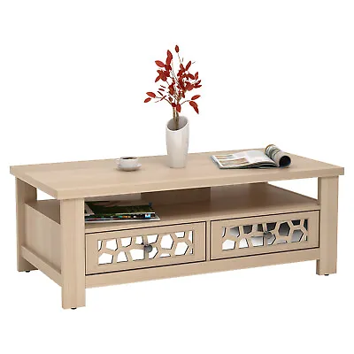 Modern Coffee Table W/2 Drawers & Open Shelf Rectangular Wood Living Room Table • $169.99