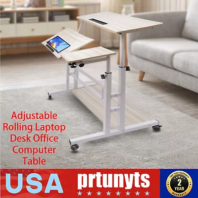 Adjustable Rolling Laptop Desk Office Computer Table Mobile Stand Up Workstation • $66.49