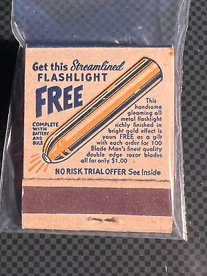 Vintage Matchbook - Free Flashlight - The Blade Man - Chicago Il  - Unstruck! • $8.99