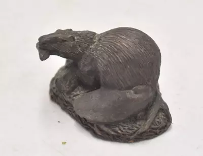 Vintage Cold Cast Bronze Beaver Catching A Fish Figurine Statue Ornament • £12.95