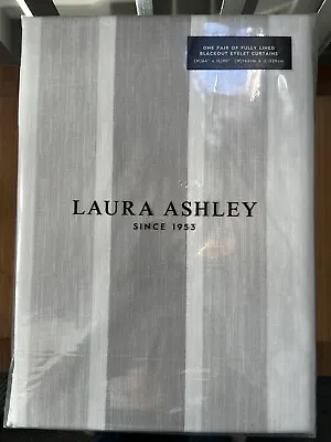 New - Laura Ashley Awning Stripe Blackout Curtains - Lined Dove Grey 64”x 90” • £60