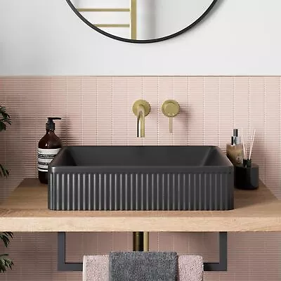 Bathroom Countertop Basin Sink Fluted Matt Black Rectangular Modern 503 X 365mm • £119