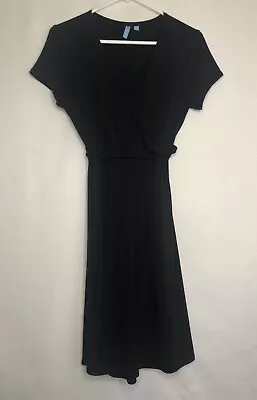B-Slim Women’s Black Faux Wrap Midi Dress With Tie Waist - Size: Small • $7