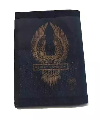 Vintage Harley Davidson HD Black Nylon Fold Wallet With Gold Eagle Emblem Logo • $9.99