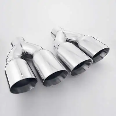 Quad 3.5  Out Exhaust Tips 2.5  Inlet Staggered Dual Wall Angle Cut 11.8 L Pair • $197.97