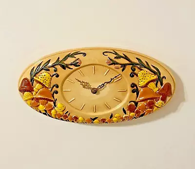 1970s Vintage MUSHROOM WALL CLOCK Tested Boho Hippie Style Oval Earth Colors • $59.95