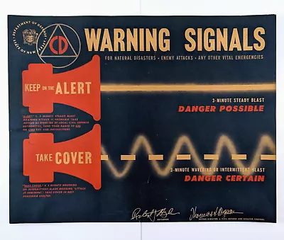 Vintage New Jersey Civil Defense Warning Signals Poster • $17