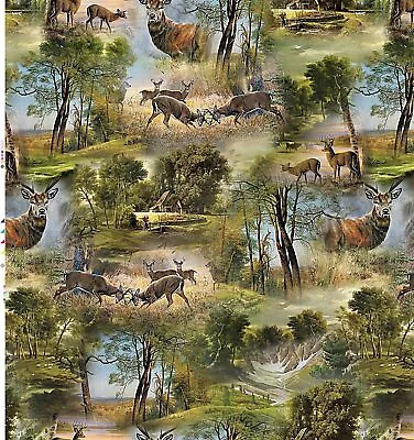 Tablecloth By The Metre Oilcloth Washable Deer Tree Forest F739-1 • £9.52