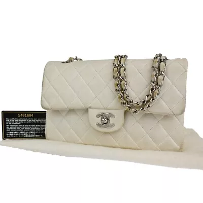 CHNAEL CC Matelasse 23 Double Flap Chain Shoulder Bag Leather White SHW 307RJ632 • $2280