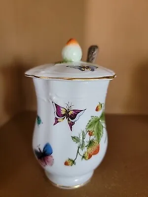 Vintage Porcelain Painted Butterfly Jelly Jar Sugar Beautiful Comes W/spoon!! • $40