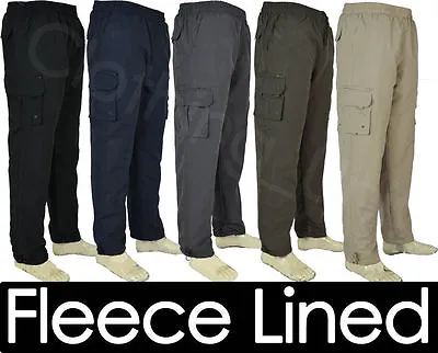 T6 Mens Elasticated Fleece Lined Thermal Walking Cargo Winter Trousers M-5XL • £14.99