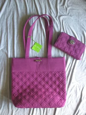 NEW Vera Bradley Plum Purple Shoulder Bag Tote + Wallet • $59.99