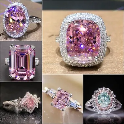 £3.11 • Buy 925 Silver Rings Gorgeous Pink Sapphire Women Wedding Ring Gift Jewelry Sz 6-10