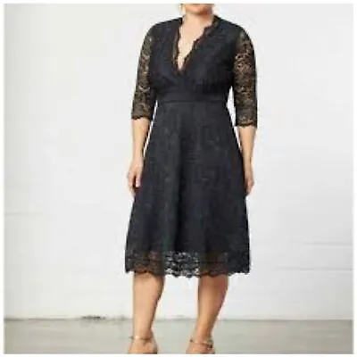 Kiyonna Mademoiselle Lace Cocktail Dress Onyx Black Size 2X • $55