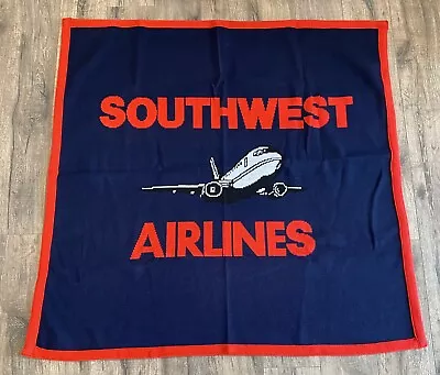 Vintage 80s Southwest Airlines Airplane Knit Throw Blanket Large 47x53 • $99.99