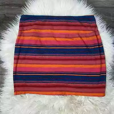 Mossimo Supply Co. M Pencil Skirt Striped Pink Blue Orange Cotton Spandex • $6