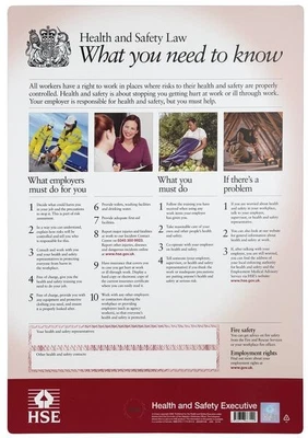 £15 • Buy Official HSE Books Health And Safety Law Poster, Laminated A3