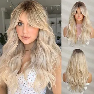 HAIRCUBE Long Blonde Wigs For Women Synthetic Hair Wig With Fringe • £30.45