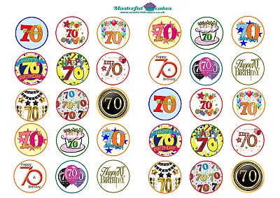 30 X 70th Birthday Design Edible Cupcake Topper Rice PaperIcing Or Precut Wafer • £2.45