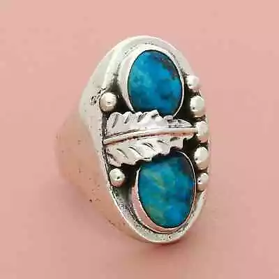 Navajo Sterling Silver Mens Vintage Turquoise Feather Chunky Ring Size 9.25 • $200