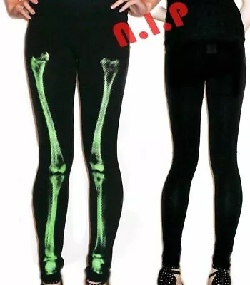 Goth Cyber Punk Visual Kei Hot Topic Club Wear SKELETON BONE LEGGINGS Emo Pants • $65.57