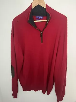 Alan Flusser 100% 2 Ply Cashmere 1/4 Zip Sweater Men’s 2XL Red Pullover Golf XXL • $13.50