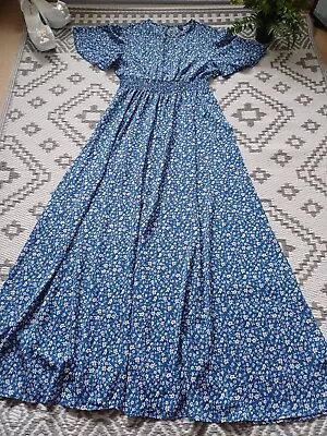 Pretty Ditsy Floral Blue White Summer Maxi Floaty 👗 Dress  M 10 12 ?  • £14