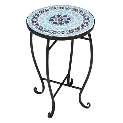 VINGLI Mosaic Accent Table 14  Round Side End Table Plant Stand(Blue Ocean) • $45.99