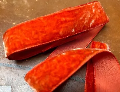 Vintage Velvet Rayon 7/8  Ribbon Trim Blood Orange 42  Made In France • $6.99