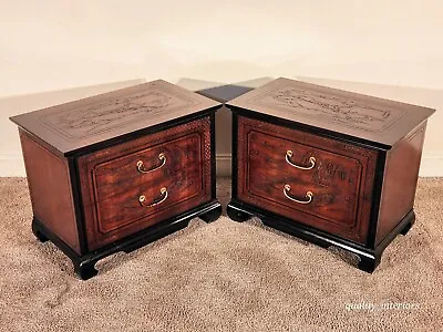 PAIR Vintage DREXEL Connoisseur Embossed Chinoiserie Bedside Chests Nitestands • $895