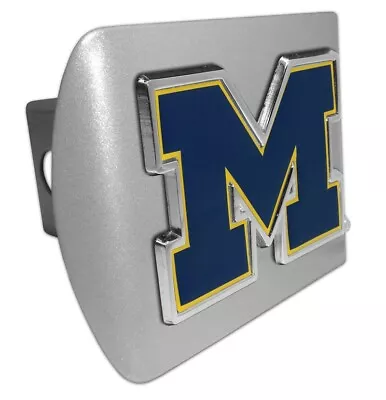 University Of Michigan Wolverines Navy Emblem On Brushed Chrome Hitch Cover • $44.99