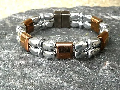 100% Magnetic Therapy COPPER SILVER Hematite BRACELET ANKLET  2 Row • $46.99