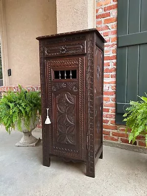 Antique French Cabinet Cupboard Brittany Breton Carved Oak TALL Ship Spindle • $2675