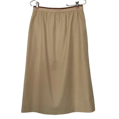 Celine Vintage Linen Skirt British Tan Leather Trim Made In France Small 28” • $169