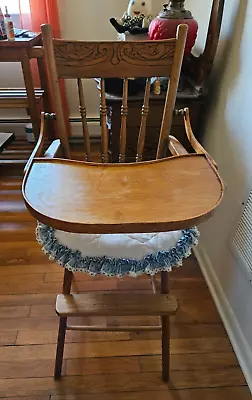 Antique Vintage Oak Wooden Baby Feeding High Chair Bentwood Arms • $190