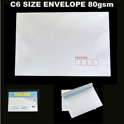 C6 Size Self Adhesive Envelopes 80gsm Peel & Seal White Paper 114x162mm  • $6.99