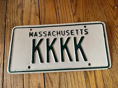 Vintage Massachusetts Vanity License Plate KKKK Green & White MA • $129.99