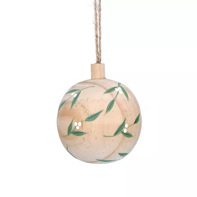 Wooden Mistletoe Bauble | Natural | 6cm | Gisela Graham | Christmas Decoration • £4.17