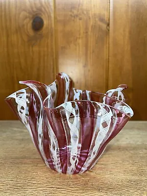 Vintage Murano Venini Lattacino Pink White Glass Handkerchief Vase • $65