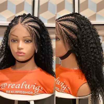 Braided Afro Front Cornrow Kinky Wig.Human Hair Stitch Braids. Length Is 16inche • $136